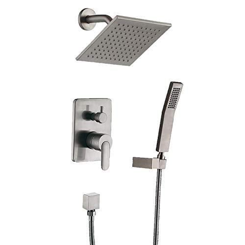 Book Cover Brushed Nickel Shower Fixtures Shower Faucet Set Large Flow Rough-in Valve Shower System Rain Shower & Handheld Shower Kit Brass Genhiyar (brushed nickel)