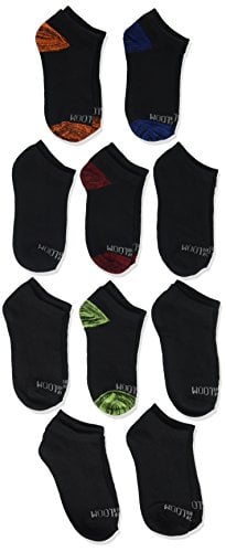 Book Cover Fruit of the Loom Boys' Little 10-Pair Flat Knit No Show Socks, Black assort, Small (Shoe Size: 6-10.5)