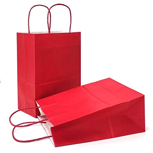 Book Cover AZOWA Gift Bags Red Kraft Paper Bags With Handles Party Supplies Set OF 25
