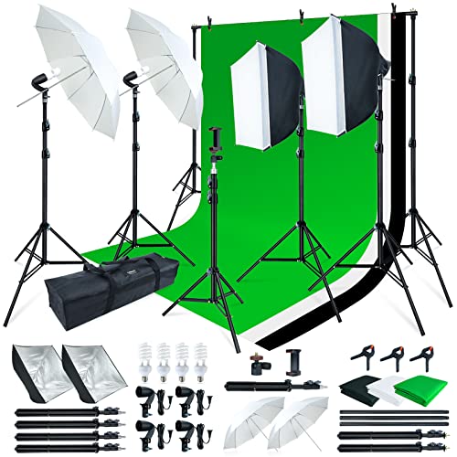 Book Cover LINCO Lincostore Photo Video Studio Light Kit AM169 - Including 3 Color Backdrops (Black/White/Green) Background Screen