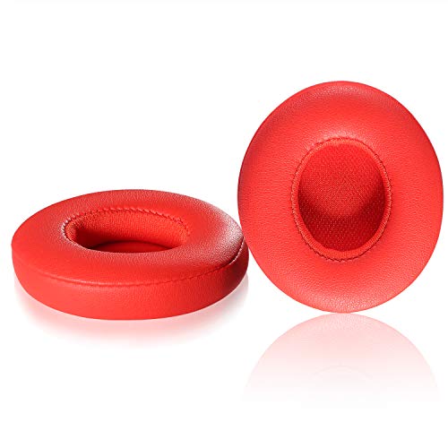 Book Cover Solo 2/3 Wireless Earpads - JARMOR Replacement Protein Leather & Memory Foam Ear Cushion Cover for Beats Solo2 / 3 Wireless On Ear by Dr. Dre Headphones ONLY (NOT FIT Solo 2 Wired) - Red