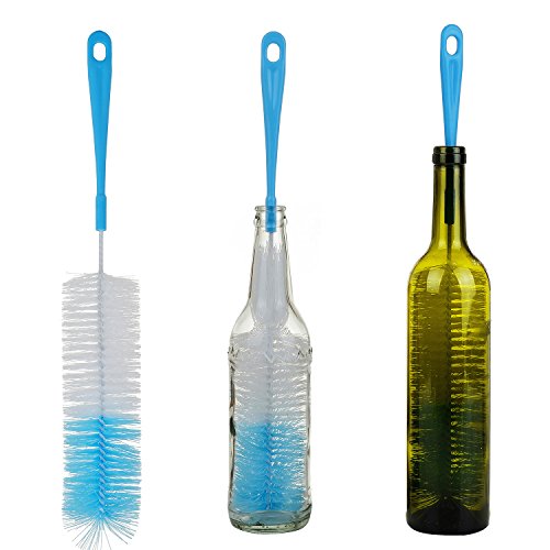 Book Cover 3-Pack Long Bottle Cleaning Brush for Narrow Neck Beer, Wine, Hydroflask, Thermos, Sâ€™Well, Pitcher, Brewing Bottle Cleaner, 16 Inches