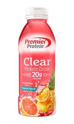 Book Cover Premier Protein Clear Protein Drink Shake 16.9-oz. - Tropical Punch Flavor - 6 Ct. Bonus of 6 Individually Wrapped Straws