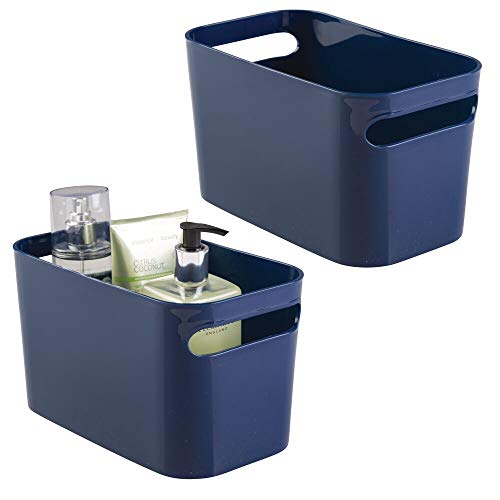 Book Cover mDesign Deep Plastic Bathroom Vanity Storage Bin with Handles - Organizer for Hand Soap, Body Wash, Shampoo, Lotion, Conditioner, Hand Towel, Hair Brush, Mouthwash - 10