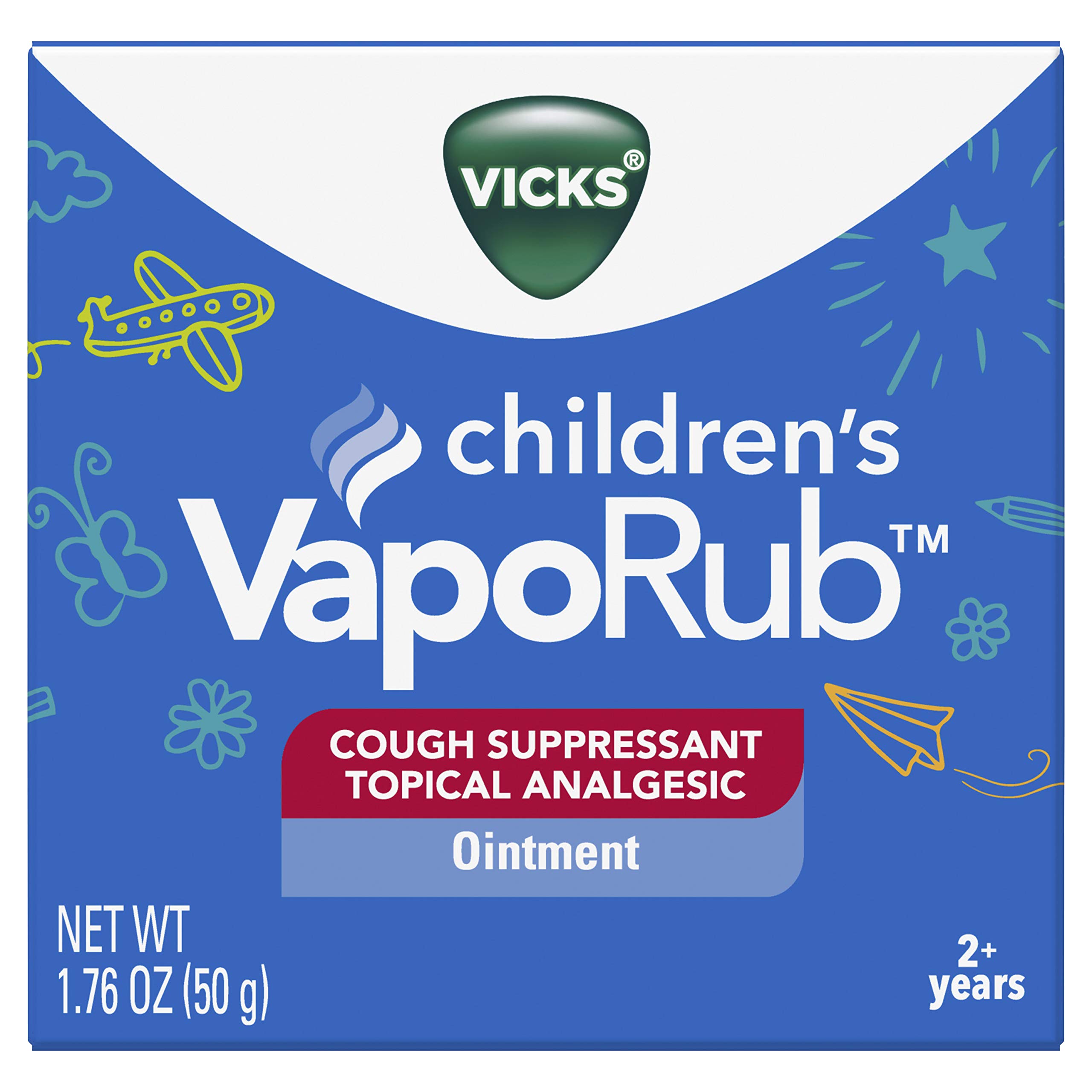 Book Cover Vicks Children's VapoRub, Topical Cough Suppressant and Analgesic, Relieves Coughs, Minor Aches and Pains, Clinically Proven, Starts Working in Minutes for Fast Relief, For Ages 2+, 1.76 OZ