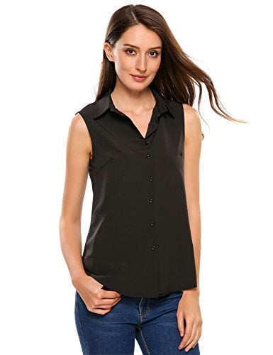 Book Cover Zeagoo Women's Sleeveless Button Down Shirt Tops Solid Casual Loose Blouse