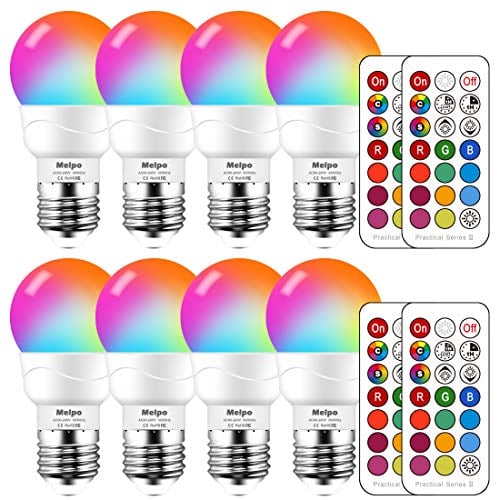 Book Cover MELPO Dimmable E26 RGBW LED Color Changing Light Bulb with Remote Control, 3W, for Birthday Party/KTV Decoration/Home Use/Bar/Wedding (Pack of 8)