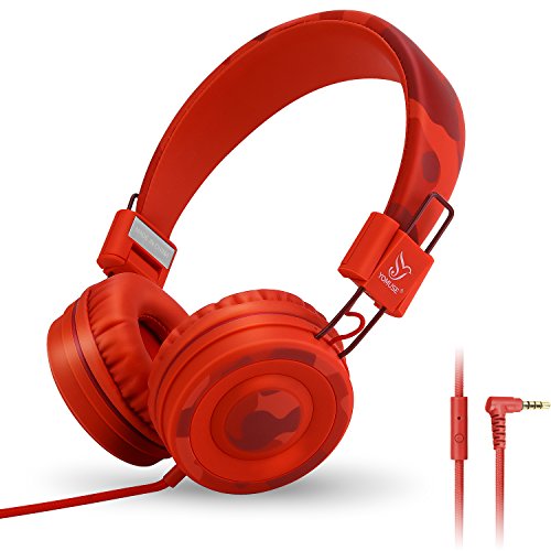 Book Cover Yomuse C89 On Ear Foldable Headphones with Microphone, Adjustable Headband for Kids Adults, iPhone iPad iPod Computers Tablets Smartphones DVD, Camo Red