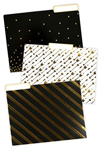 Book Cover Renewing Minds Glimmer of Gold File Folders, Letter Size, 1/3 Cut Tab, Assorted Designs in Black/Gold/White, Pack of 12