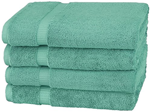 Book Cover AmazonBasics Pinzon Organic Cotton Bath Towels (4 Pack), Mineral Green