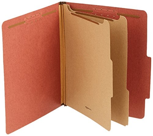 Book Cover AmazonBasics Pressboard Classification File Folder with Fasteners, 2 Dividers, 2 Inch Expansion, Letter Size, Red, 10-Pack