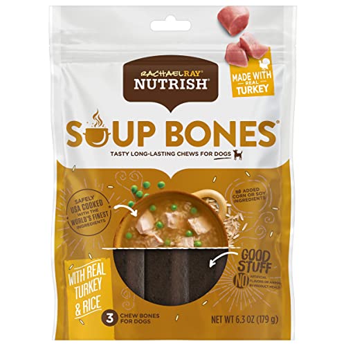 Book Cover Rachael Ray Nutrish Soup Bones Dog Treats, Real Turkey & Rice Flavor, 3 Bones (Pack of 8)