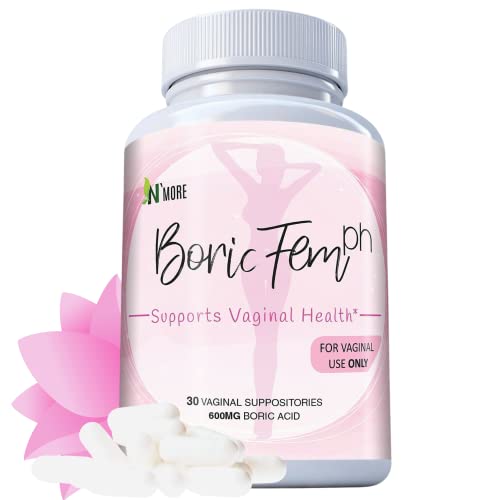 Book Cover Boric Acid Vaginal Suppositories - 100% Pure Vegetable Capsules - Made in USA - Intimate Health Support (30 Count, 600mg) - Boricfem Helps Support/Maintain Vaginal Health - Easy to Insert