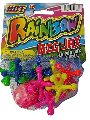 Book Cover Hot Rainbow BIG JAX Retro 1 Large Hi-Bounce Ball & 10 Large Colorful Rubber Jacks In/Outdoor Toy
