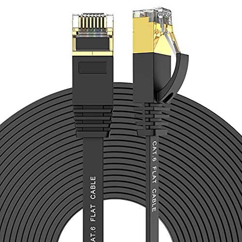 Book Cover Ercielook Cat 6 Ethernet Cable 25 ft, Black Flat Cable with Clips, High Speed Internet Network Cable, Faster Than Cat5e Cat5