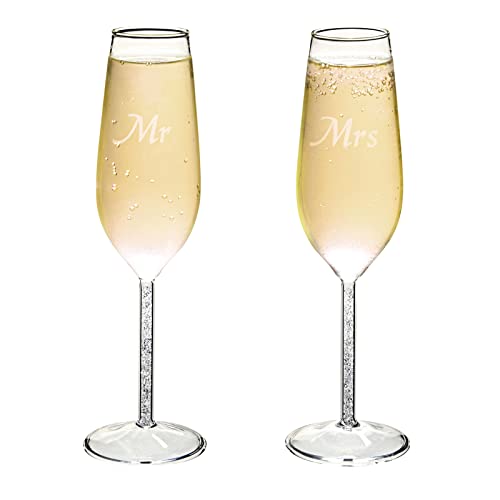 Book Cover Juvale Set of 2 Mr and Mrs Champagne Glasses, His and Hers Wedding Day Toasting Flutes for Bride and Groom Newlyweds, Engagement, Wedding and Bridal Shower Gifts (8oz)