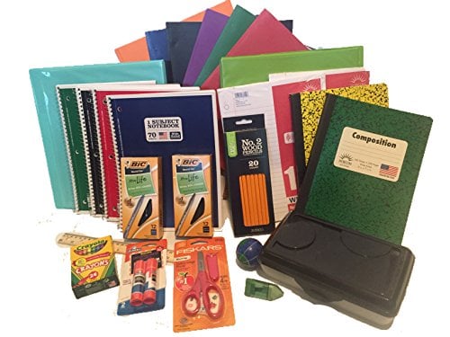 Book Cover Elementary School Supply Pack - 25 Essential Items for Primary, Elementary or Middle School. Pencils, Paper, Binders, Notebooks, Folders, Crayola Crayons, Glue Sticks and More! 25 piece bundle