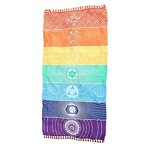 Book Cover USHOT Rainbow Chakra Tapestry Towel Yoga Mat Sunscreen Shawl Tapestry Hippy Boho Gypsy
