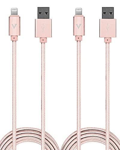 Book Cover vCharged 12 FT Longest 2 Pack Pink/Rose Gold MFi Certified Lightning Cable Nylon Braided USB Long iPhone Charger for Apple iPhone 14 Pro Max, 13, 12, 11/Mini/XR, XS, X, 8, 7, iPad, Airpods - Updated