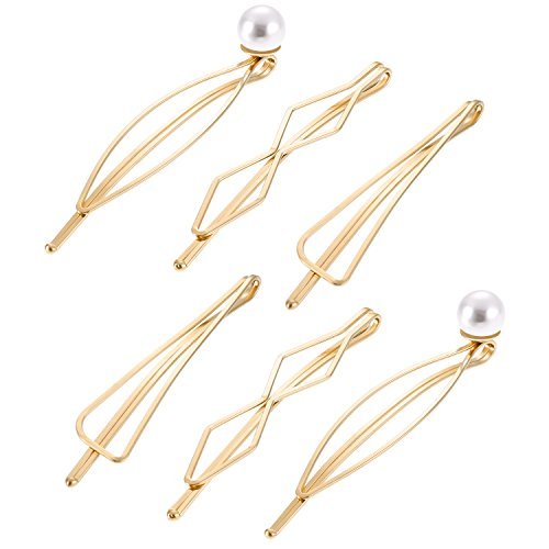 Book Cover TOODOO 6 Pieces Geometric Metal Hairpin Hair Clip Clamps Accessories Barrettes Bobby Pin Headwear Headdress Styling Jewelry, Pearl Marquise/ Triangle Rhombus/ Infinity