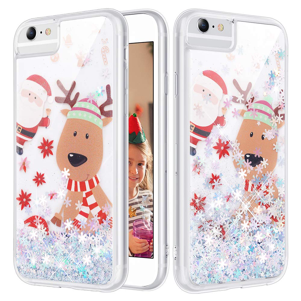 Book Cover iPhone 6 6S 7 8 Case, Caka iPhone 7 Glitter Case for Women Girls Bling Christmas Shinning Flowing Floating Luxury Fashion Silver Snowflake Glitter Soft TPU Case for iPhone 6 6S 7 8 (4.7 inch) (Moose)
