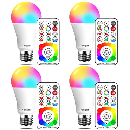 Book Cover Yangcsl E26 LED Light Bulb,10W Color Changing Dimmable with Remote Control,120 Color Choice, RGB + Daylight White(5700K)(Pack of 4)