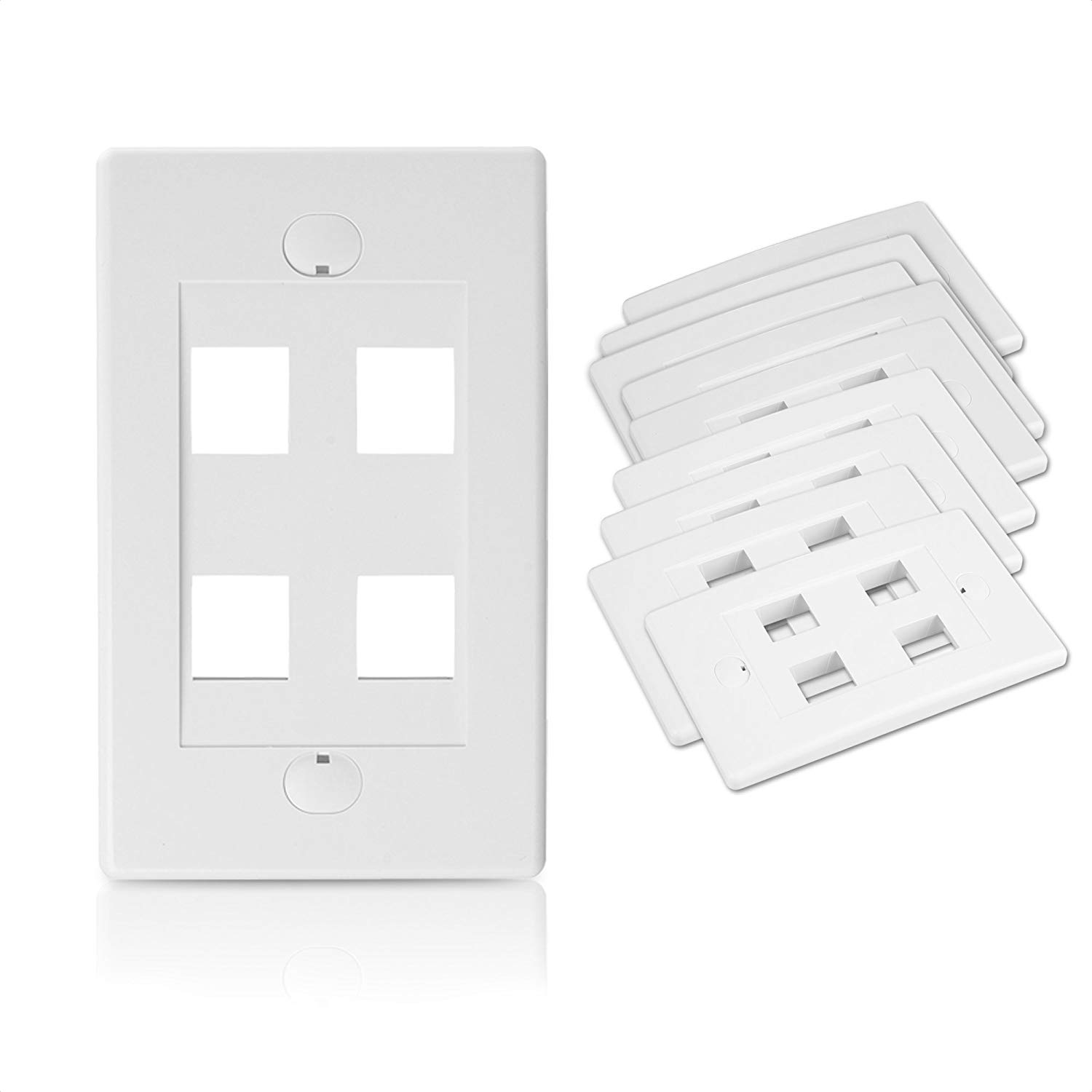 Book Cover Cable Matters UL Listed 10-Pack 4 Port Keystone Wall Plate (Cat6, Cat5e Ethernet Wall Plate) in White 4-Port