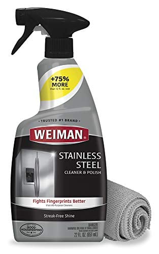 Book Cover Weiman Stainless Steel Cleaner and Polish - 22 Ounces (Microfiber Cloth) - Appliance Surfaces Leave Behind a Brilliant Shine