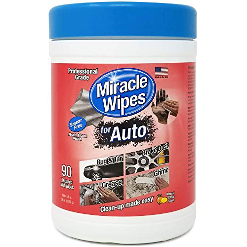 Book Cover MiracleWipes for Automotive, All Purpose Cleaning Wipes for Hands, Auto Interior, Exterior, Detailing, Removes Grease, Lubricants, Sticky Adhesives, Grime, Dirt, Car Cleaning Supplies - 90 Count