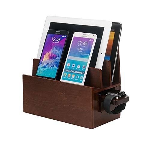 Book Cover MobileVision Wood Charging Station & Compatible Adapter for Apple Watch Combo Multi Device Organizer for Apple Watch, Smartphones, Tablets, Laptops, and More