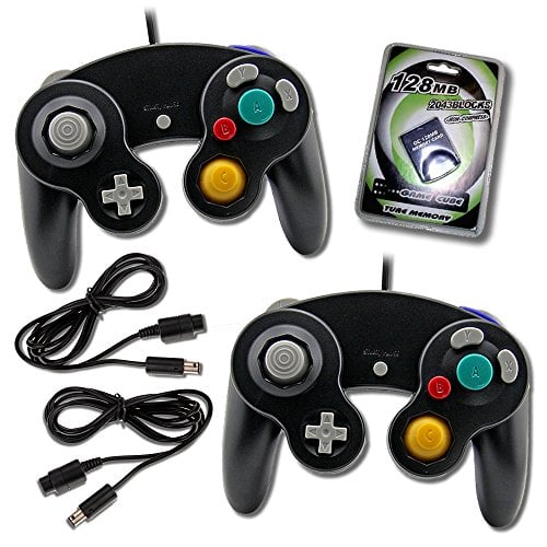Book Cover EVORETRO Gamecube Controller (2 Pack) Bundle with 2 Wired Controllers, Extension Cords and 128MB Memory Card