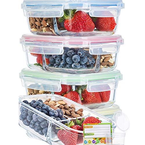 Book Cover Glass Meal Prep Containers 3 Compartment Super Bundle (5-Pack With Sauce Cups & Labels) Meal Prep Glass Containers/Bento Box Containers. Microwave & Oven Safe. Bento Box Lunch Glass Container.