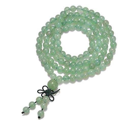 Book Cover AD Beads Natural Gemstones Buddhist 108 Prayer Healing Beads Mala Stretchy Bracelet Necklace 6mm (Green Aventurine)