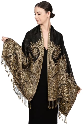 Book Cover Achillea Soft Silky Reversible Paisley Pashmina Shawl Wrap Scarf w/Fringes