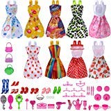 Book Cover Total 50pcs -9 Pack Doll Clothes Party Gown Outfits +41pcs Different Doll Accessories Shoes bags Glasses Necklace Tableware Mirror For for Barbie doll Girl Birthday Gift