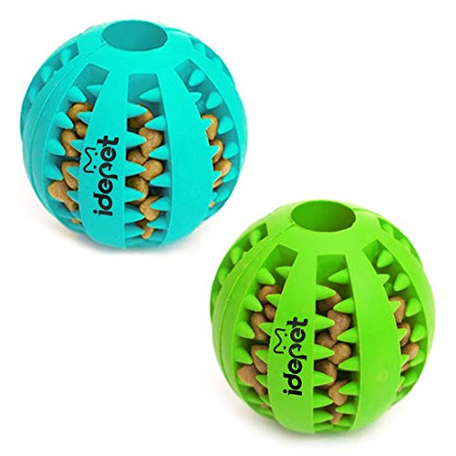 Book Cover Idepet Dog Toy Ball, Nontoxic Bite Resistant Toy Ball for Pet Dogs Puppy Cat, Dog Pet Food Treat Feeder Chew Tooth Cleaning Ball Exercise Game IQ Training Ball(2 Pack-Blue&Green)