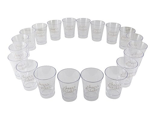 Book Cover Party Shot Glasses for Bachelorettes and Birthdays, Cheers Bitches 2 oz Plastic Shooters (20 Pack)