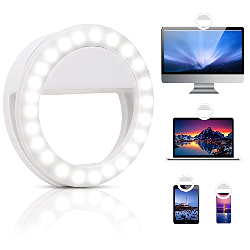 Book Cover Selfie Ring Light, XINBAOHONG Rechargeable Portable Clip-on Selfie Fill Light with 48 LED for Smart Phone Photography, Camera Video, Girl Makes up (White, 48LED)