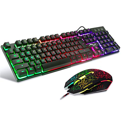 Book Cover BAKTH Multiple Color Rainbow LED Backlit Mechanical Feeling USB Wired Gaming Keyboard and Mouse Combo for Working or Game