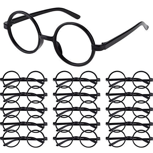 Book Cover Shappy 16 Pack Plastic Wizard Glasses Round Glasses Frame No Lenses for Halloween Costume Party Supplies (Black)