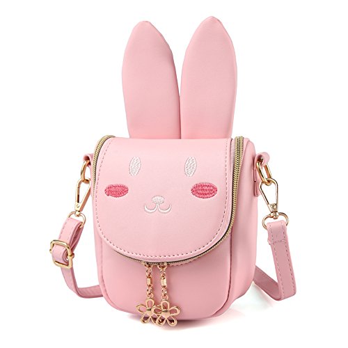 Book Cover Pinky Family Super Cute Girls Purse Bunny Ear Shoulder Bag Messenger Bag Girls Gifts (pattern 1 pink)