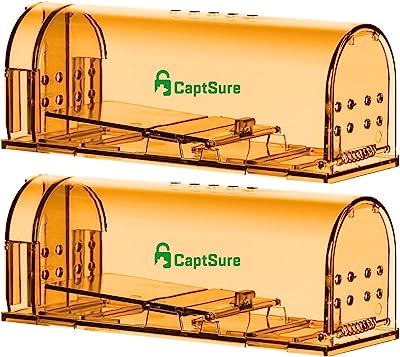 Book Cover Humane Mouse Traps, Easy to Set, Kids/Pets Safe, Reusable for Indoor/Outdoor use, for Small Rodent/Voles/Hamsters/Moles Catcher That Works. CaptSure Original 2 Pack (Small)