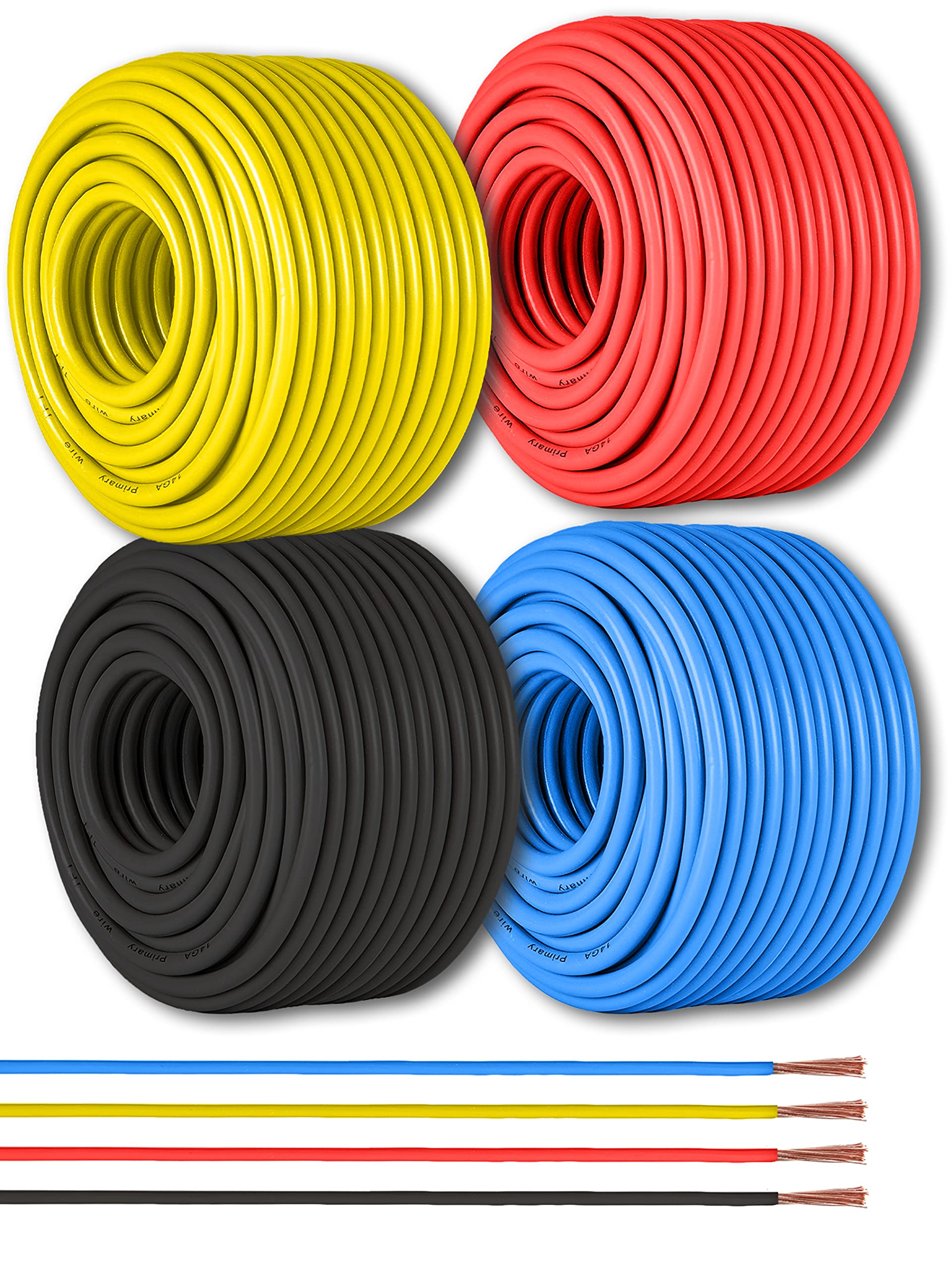Book Cover GS Power 12 Gauge Electrical Wire - 4 Pack Color Combo Low Voltage Wiring 100 Feet Per Roll, Copper Clad Aluminum Electric Wires for 12 Volt Automotive, Lighting, Trailer or Car Audio 100 ft 4 pack
