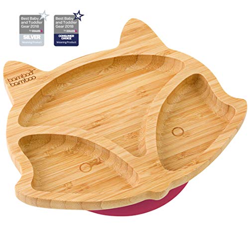 Book Cover bamboo bambooÂ® Baby Toddler Fox Cub Suction Plate, Stay Put Feeding Natural (Cherry)