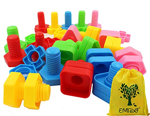 Book Cover EMIDO 40 Pieces Jumbo Nuts Bolts Toy, STEM Toy, Kids Educational Enlightenment Toys, Occupational Therapy Autism,Safe Material for Kids - Matching Fine Motor Toy for Toddlers Preschoolers