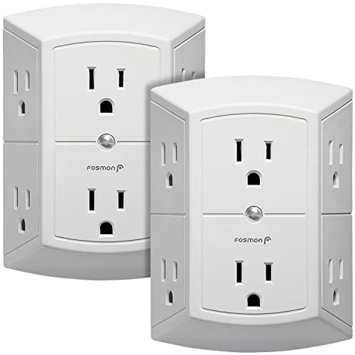 Book Cover Fosmon 6 Outlet Wall Adapter Tap - ETL Listed (2 Pack), 15A 125V 1875Watts, 3 Sided Grounded Indoor Multi Plug Extender Splitter for Non-Surge Protection Cruise Ship, Travel, Hotel, Dorm, Office, Home
