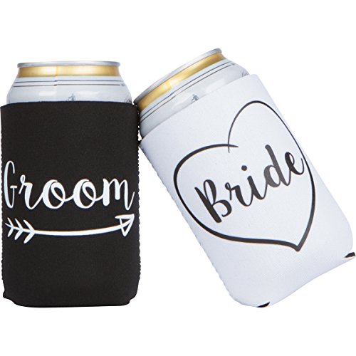 Book Cover The Plympton Company Cute Wedding Gifts - Bride and Groom Novelty Can Cooler Combo - Engagement Gift for Couples