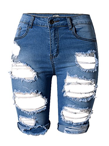 Book Cover olrain Womens High Waist Ripped Hole Washed Distressed Short Jeans