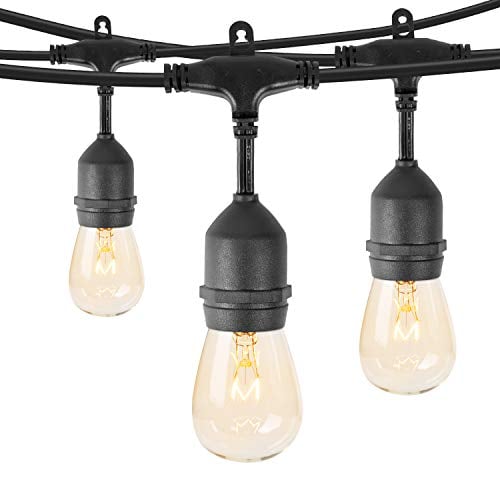 Book Cover Brightown 48Ft Weatherproof Outdoor Patio String Lights with E26 Base Sockets & S14 Bulbs, Hanging Market Cafe Edison Vintage Strand for Deckyard Backyard Bistro Pergola Wedding Gathering Party, Black