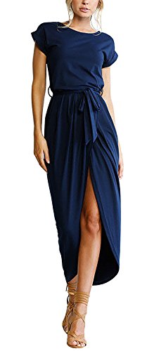 Book Cover Yidarton Women's Casual Short Sleeve Slit Solid Party Summer Long Maxi Dress